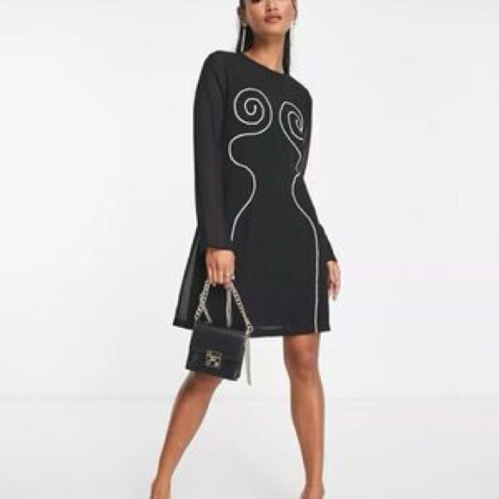 Topshop Black and White Long Sleeve Cocktail Dress